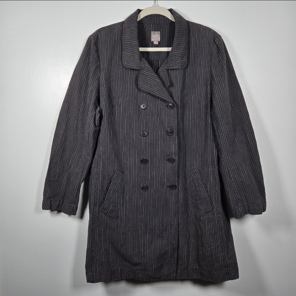 J. Jill Linen Blend Charcoal Gray Pin Stripe Double Breast Blazer Jacket Size XL